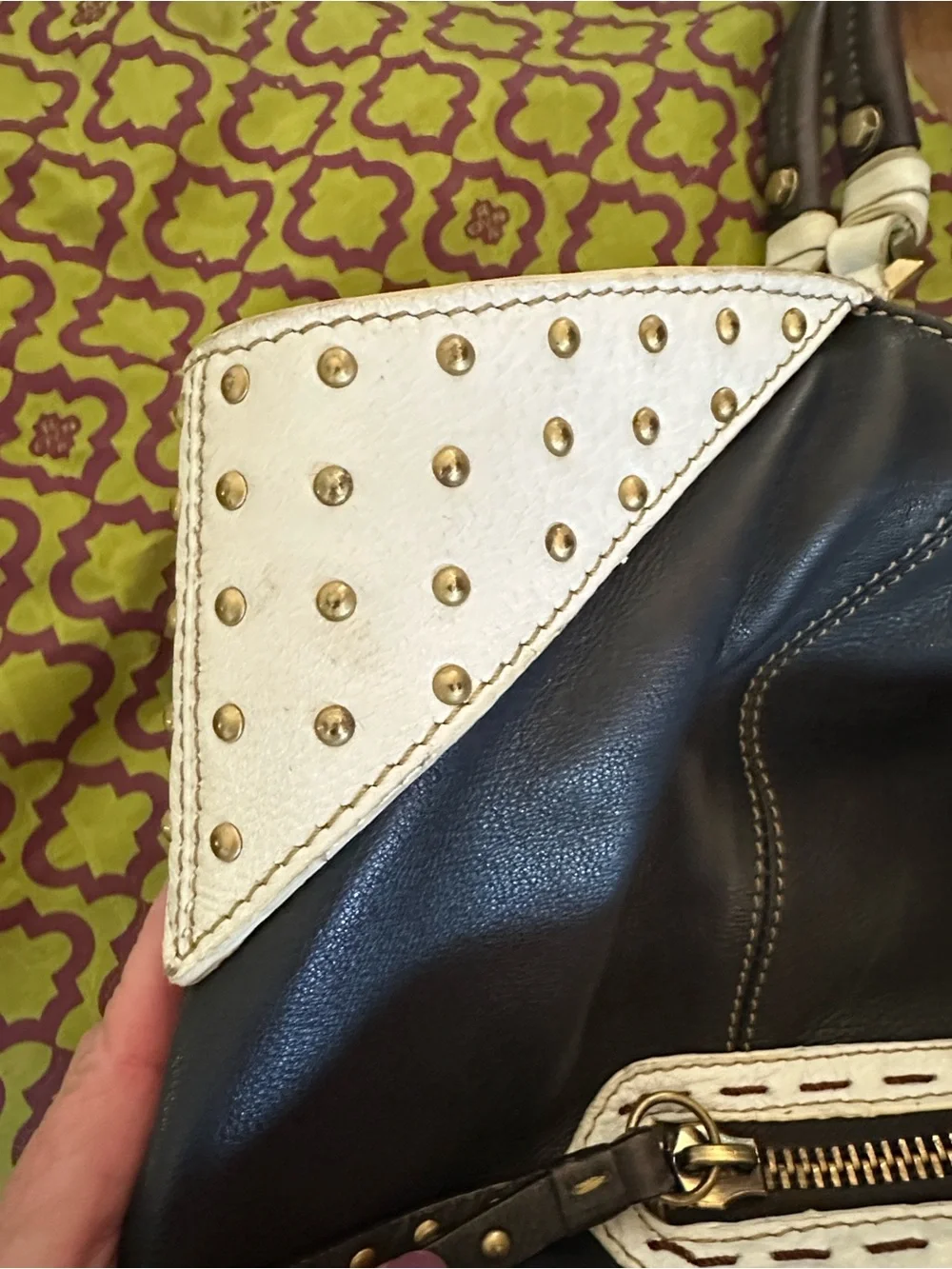 ORYANY Studded Leather Hobo Shoulder Bag – Brown & Cream Boho Moto Luxe